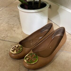 Tory Burch Brown Flats with Gold and Green Accents